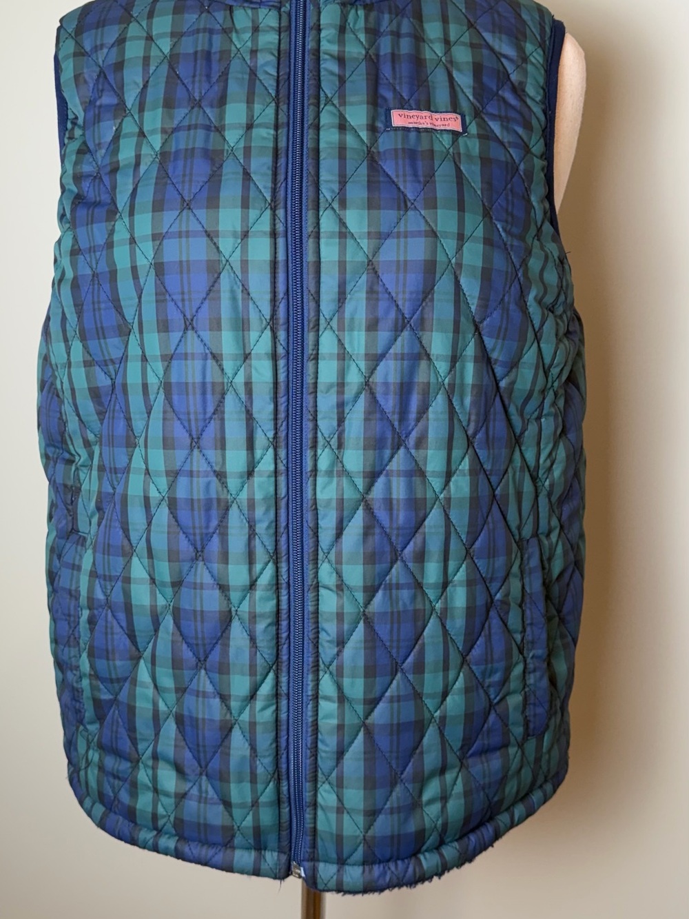 Vineyard Vines Reversible Navy and Blue Quilted Plaid Vest